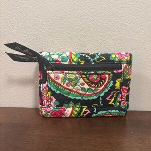 VERA BRADLEY Tri-Fold Wallet Black Pink Green Paisley Quilted EUC Authentic